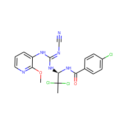 COc1ncccc1N/C(=N\C#N)N[C@@H](NC(=O)c1ccc(Cl)cc1)C(C)(Cl)Cl ZINC000028866320