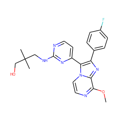 COc1nccn2c(-c3ccnc(NCC(C)(C)CO)n3)c(-c3ccc(F)cc3)nc12 ZINC000063298391