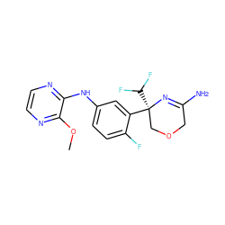 COc1nccnc1Nc1ccc(F)c([C@]2(C(F)F)COCC(N)=N2)c1 ZINC000145442283