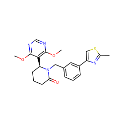 COc1ncnc(OC)c1[C@@H]1CCCC(=O)N1Cc1cccc(-c2csc(C)n2)c1 ZINC000167723618