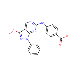 COc1nn(-c2ccccc2)c2nc(Nc3ccc(C(=O)O)cc3)ncc12 ZINC000029042602