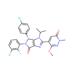 COc1nn(C)c(=O)cc1-c1nc2c(n1C(C)C)[C@@H](c1ccc(Cl)cc1)N(c1cccc(Cl)c1F)C2=O ZINC000169705779