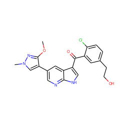 COc1nn(C)cc1-c1cnc2[nH]cc(C(=O)c3cc(CCO)ccc3Cl)c2c1 ZINC000473091473