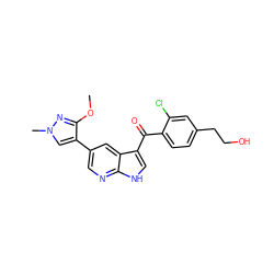 COc1nn(C)cc1-c1cnc2[nH]cc(C(=O)c3ccc(CCO)cc3Cl)c2c1 ZINC000473086953