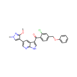 COc1nn(C)cc1-c1cnc2[nH]cc(C(=O)c3ccc(COc4ccccc4)cc3Cl)c2c1 ZINC000473088679