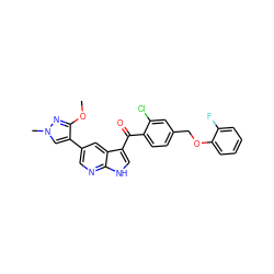 COc1nn(C)cc1-c1cnc2[nH]cc(C(=O)c3ccc(COc4ccccc4F)cc3Cl)c2c1 ZINC000473089744