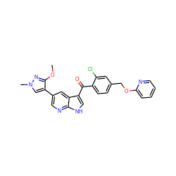 COc1nn(C)cc1-c1cnc2[nH]cc(C(=O)c3ccc(COc4ccccn4)cc3Cl)c2c1 ZINC000473083948