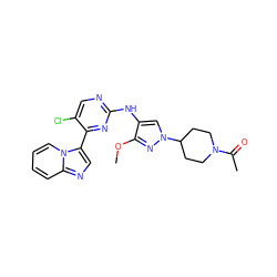 COc1nn(C2CCN(C(C)=O)CC2)cc1Nc1ncc(Cl)c(-c2cnc3ccccn23)n1 ZINC000653891074