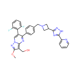 COc1nn2cc(-c3c(F)cccc3F)c(-c3ccc(CN4CC(c5n[nH]c(-c6ccccn6)n5)C4)cc3)nc2c1CO ZINC000167320894