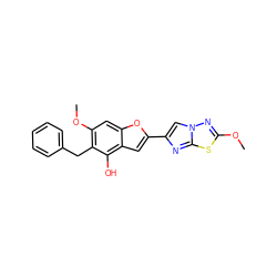 COc1nn2cc(-c3cc4c(O)c(Cc5ccccc5)c(OC)cc4o3)nc2s1 ZINC000205926607