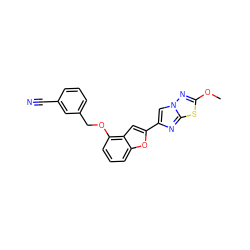 COc1nn2cc(-c3cc4c(OCc5cccc(C#N)c5)cccc4o3)nc2s1 ZINC000653763863