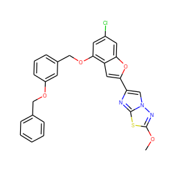 COc1nn2cc(-c3cc4c(OCc5cccc(OCc6ccccc6)c5)cc(Cl)cc4o3)nc2s1 ZINC000205937114