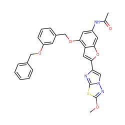 COc1nn2cc(-c3cc4c(OCc5cccc(OCc6ccccc6)c5)cc(NC(C)=O)cc4o3)nc2s1 ZINC000205933137