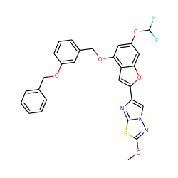 COc1nn2cc(-c3cc4c(OCc5cccc(OCc6ccccc6)c5)cc(OC(F)F)cc4o3)nc2s1 ZINC000205937153