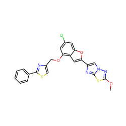 COc1nn2cc(-c3cc4c(OCc5csc(-c6ccccc6)n5)cc(Cl)cc4o3)nc2s1 ZINC000216139307