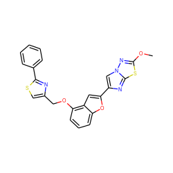 COc1nn2cc(-c3cc4c(OCc5csc(-c6ccccc6)n5)cccc4o3)nc2s1 ZINC000216139431