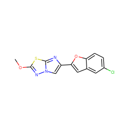 COc1nn2cc(-c3cc4cc(Cl)ccc4o3)nc2s1 ZINC000653667746