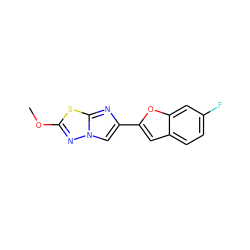 COc1nn2cc(-c3cc4ccc(F)cc4o3)nc2s1 ZINC000653671272