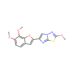 COc1nn2cc(-c3cc4ccc(OC)c(OC)c4o3)nc2s1 ZINC000223067647