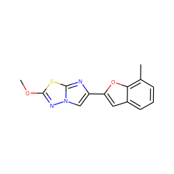 COc1nn2cc(-c3cc4cccc(C)c4o3)nc2s1 ZINC000653667555