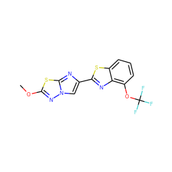 COc1nn2cc(-c3nc4c(OC(F)(F)F)cccc4s3)nc2s1 ZINC000653665380