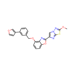 COc1nn2cc(-c3nc4c(OCc5cccc(-c6ccoc6)c5)cccc4o3)nc2s1 ZINC000205708054