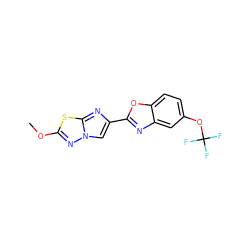 COc1nn2cc(-c3nc4cc(OC(F)(F)F)ccc4o3)nc2s1 ZINC000653665384