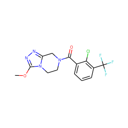 COc1nnc2n1CCN(C(=O)c1cccc(C(F)(F)F)c1Cl)C2 ZINC000095565498