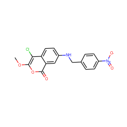 COc1oc(=O)c2cc(NCc3ccc([N+](=O)[O-])cc3)ccc2c1Cl ZINC000095590604