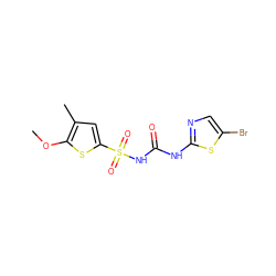 COc1sc(S(=O)(=O)NC(=O)Nc2ncc(Br)s2)cc1C ZINC000045349793