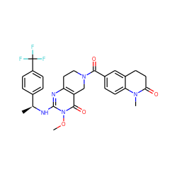 COn1c(N[C@@H](C)c2ccc(C(F)(F)F)cc2)nc2c(c1=O)CN(C(=O)c1ccc3c(c1)CCC(=O)N3C)CC2 ZINC000113829259