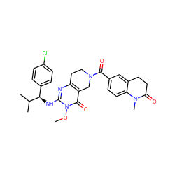 COn1c(N[C@H](c2ccc(Cl)cc2)C(C)C)nc2c(c1=O)CN(C(=O)c1ccc3c(c1)CCC(=O)N3C)CC2 ZINC000113832069