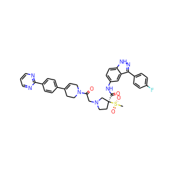 CS(=O)(=O)[C@@]1(C(=O)Nc2ccc3[nH]nc(-c4ccc(F)cc4)c3c2)CCN(CC(=O)N2CC=C(c3ccc(-c4ncccn4)cc3)CC2)C1 ZINC000165583797
