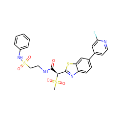 CS(=O)(=O)[C@@H](C(=O)NCCS(=O)(=O)Nc1ccccc1)c1nc2ccc(-c3ccnc(F)c3)cc2s1 ZINC000145454185