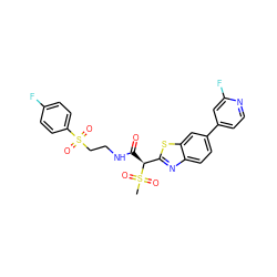 CS(=O)(=O)[C@@H](C(=O)NCCS(=O)(=O)c1ccc(F)cc1)c1nc2ccc(-c3ccnc(F)c3)cc2s1 ZINC000143991983