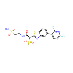 CS(=O)(=O)[C@@H](C(=O)NCCS(N)(=O)=O)c1nc2cc(-c3ccc(F)nc3F)ccc2s1 ZINC000145529996