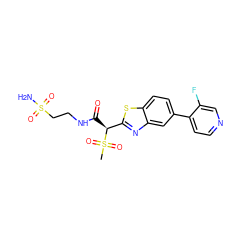 CS(=O)(=O)[C@@H](C(=O)NCCS(N)(=O)=O)c1nc2cc(-c3ccncc3F)ccc2s1 ZINC000144122040