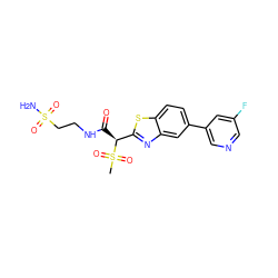 CS(=O)(=O)[C@@H](C(=O)NCCS(N)(=O)=O)c1nc2cc(-c3cncc(F)c3)ccc2s1 ZINC000144141182