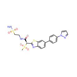 CS(=O)(=O)[C@@H](C(=O)NCCS(N)(=O)=O)c1nc2ccc(-c3ccc(-n4cccn4)cc3)cc2s1 ZINC000144082440