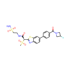 CS(=O)(=O)[C@@H](C(=O)NCCS(N)(=O)=O)c1nc2ccc(-c3ccc(C(=O)N4CC(F)C4)cc3)cc2s1 ZINC000144043177