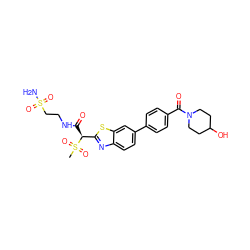 CS(=O)(=O)[C@@H](C(=O)NCCS(N)(=O)=O)c1nc2ccc(-c3ccc(C(=O)N4CCC(O)CC4)cc3)cc2s1 ZINC000145486360