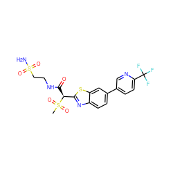 CS(=O)(=O)[C@@H](C(=O)NCCS(N)(=O)=O)c1nc2ccc(-c3ccc(C(F)(F)F)nc3)cc2s1 ZINC000143996338