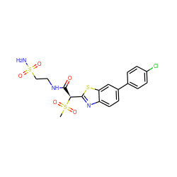 CS(=O)(=O)[C@@H](C(=O)NCCS(N)(=O)=O)c1nc2ccc(-c3ccc(Cl)cc3)cc2s1 ZINC000143956963