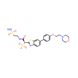 CS(=O)(=O)[C@@H](C(=O)NCCS(N)(=O)=O)c1nc2ccc(-c3ccc(OCCN4CCOCC4)cc3)cc2s1 ZINC000145463871