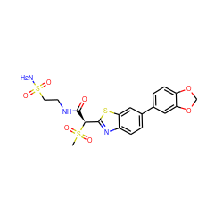 CS(=O)(=O)[C@@H](C(=O)NCCS(N)(=O)=O)c1nc2ccc(-c3ccc4c(c3)OCO4)cc2s1 ZINC000143953893