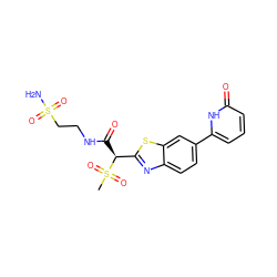 CS(=O)(=O)[C@@H](C(=O)NCCS(N)(=O)=O)c1nc2ccc(-c3cccc(=O)[nH]3)cc2s1 ZINC000143993212