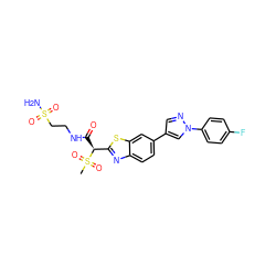 CS(=O)(=O)[C@@H](C(=O)NCCS(N)(=O)=O)c1nc2ccc(-c3cnn(-c4ccc(F)cc4)c3)cc2s1 ZINC000144043585