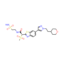 CS(=O)(=O)[C@@H](C(=O)NCCS(N)(=O)=O)c1nc2ccc(-c3cnn(CCC4CCOCC4)c3)cc2s1 ZINC000144005242