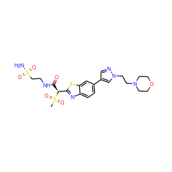 CS(=O)(=O)[C@@H](C(=O)NCCS(N)(=O)=O)c1nc2ccc(-c3cnn(CCN4CCOCC4)c3)cc2s1 ZINC000143939266