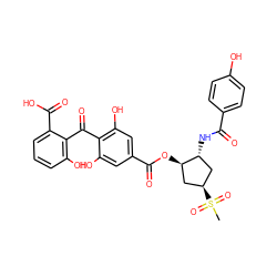 CS(=O)(=O)[C@@H]1C[C@@H](NC(=O)c2ccc(O)cc2)[C@H](OC(=O)c2cc(O)c(C(=O)c3c(O)cccc3C(=O)O)c(O)c2)C1 ZINC000026402082